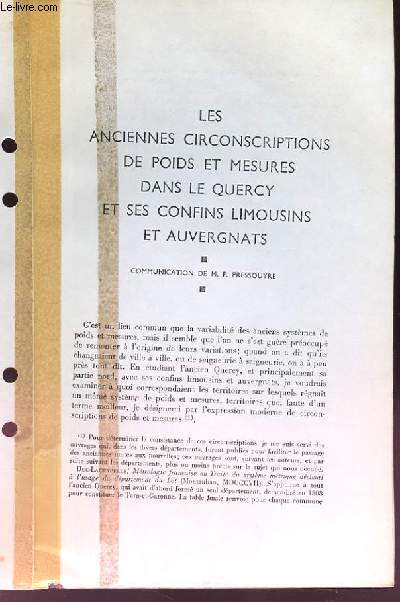 Les anciennes circonscriptions de poids et mesures dans le Quercy et ses Confins Limousins et Auvergnats (Ouvrage photocopi)