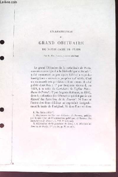 L'Illustration du Grand Obituaire de Notre-Dame de Paris. (Ouvrage photocopi)
