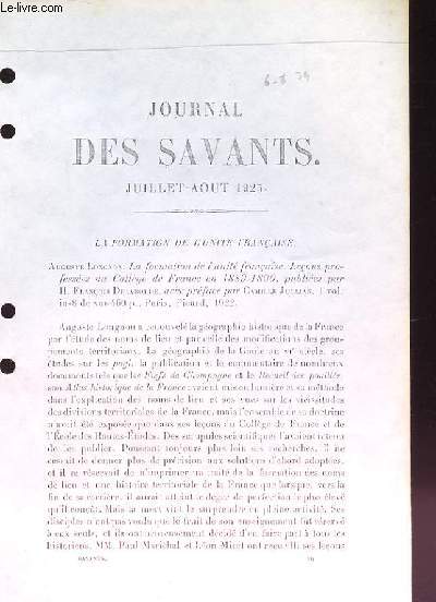 Le Journal des Savants (Ouvrage photocopi) : La Formation de l'Unit Franaise - L'Egypte sous les Lagides - Reconstruction de l'Histoire Romaine - Le roman de Renard - La communaut des peintres et sculpteurs parisiens, dit acadmie de Saint-Luc ...