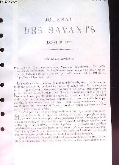 Le Journal des Savants (Ouvrage photocopi) : Les Armes Romaines, par Adrien Blanchet - Le Plais des Papes d'Avignon, par MArcel Aubert -