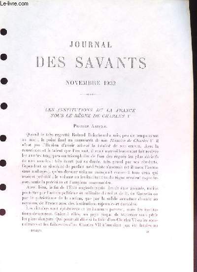 Le Journal des Savants (Ouvrage photocopi) : Les institutions de la France sous le rgne de Charles V