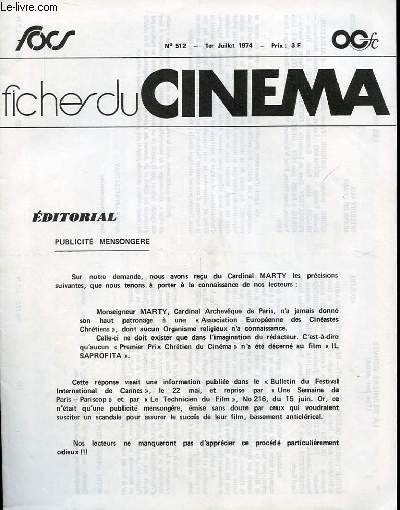 FICHES DU CINEMA N 512 Publicit mensongre, La dernire corve, Les durs, Dynamite Jones...