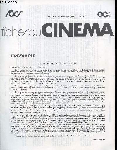 FICHES DU CINEMA N 519 Le Festival de San Sebastian, L'Amplopede, Conrax, Martin Ritt....