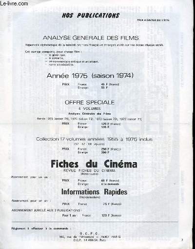 FICHES DU CINEMA N 523 Analyse gnrale des films, Femmes femmes, Le jour du vin et des roses...