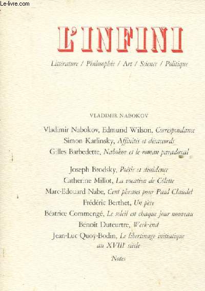 L'INFINI. LITTERATURE/PHILOSOPHIE/ART/SCIENCE/POLITIQUE. 21