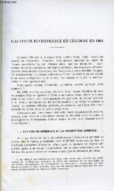 L'ACTIVITE ECONOMIQUE EN GIRONDE EN 1954.