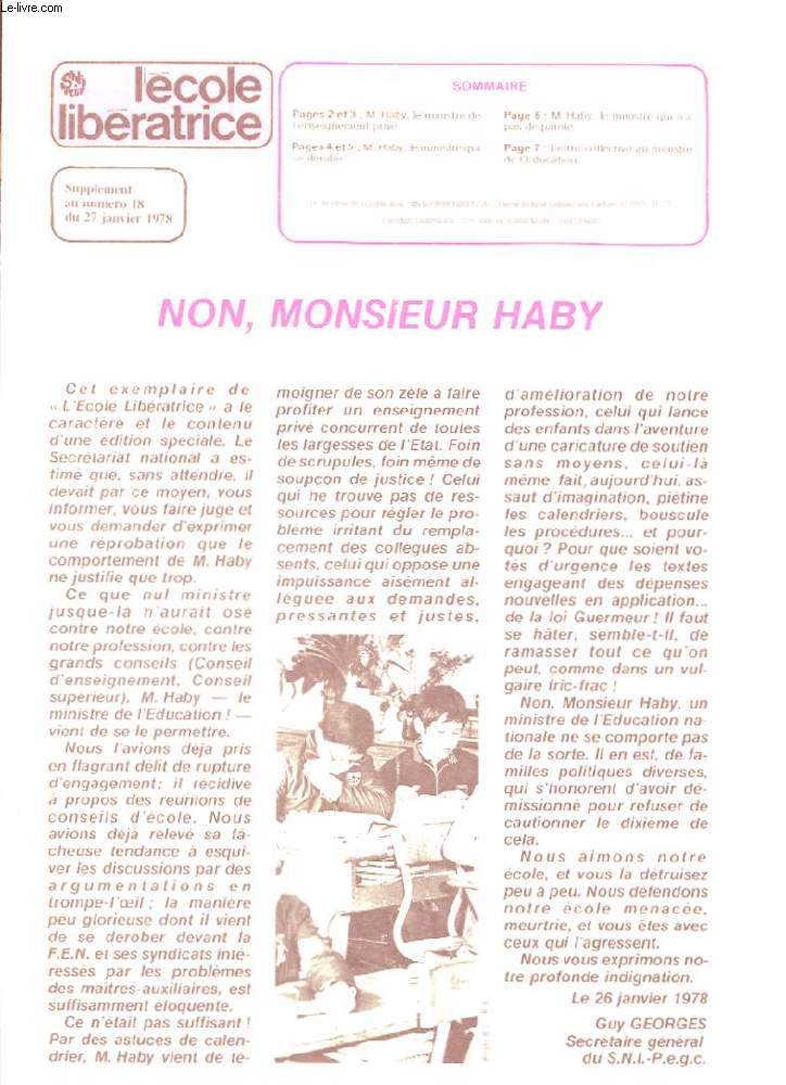L'ECOLE LIBERATRICE. SUPPLEMENT AU NUMERO 18 DU 27 JANVIER 1978