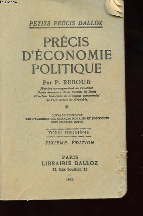 PRECIS D'ECONOMIE POLITIQUE. TOME DEUXIEME. SIXIEME EDITION