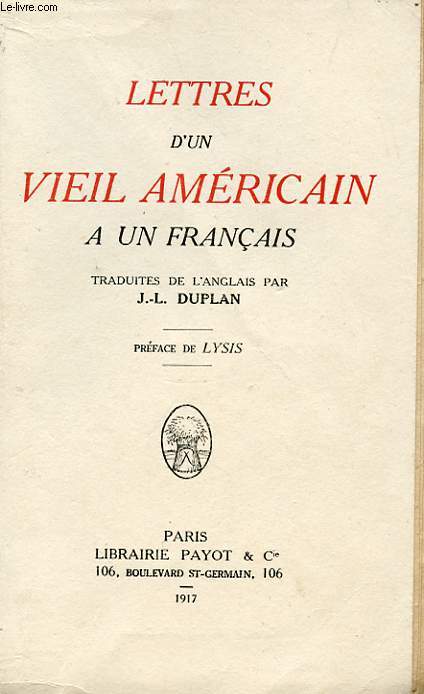 LETTRES D'UN VIEIL AMERICAIN A UN FRANCAIS.
