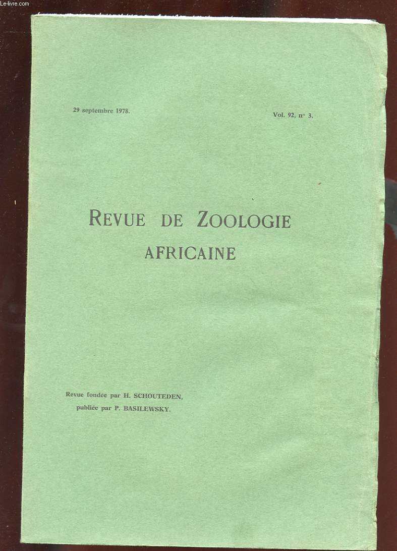 REVUE DE ZOOLOGIE AFRICAINE. VOL 92 N3. NUOVE SPECIE DI SYSOMMATUS MARSHALL.