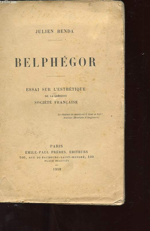 BELPHEGOR. ESSAI SUR L'ESTHETIQUE DE LA PRESENCE SOCIETE FRANCAISE