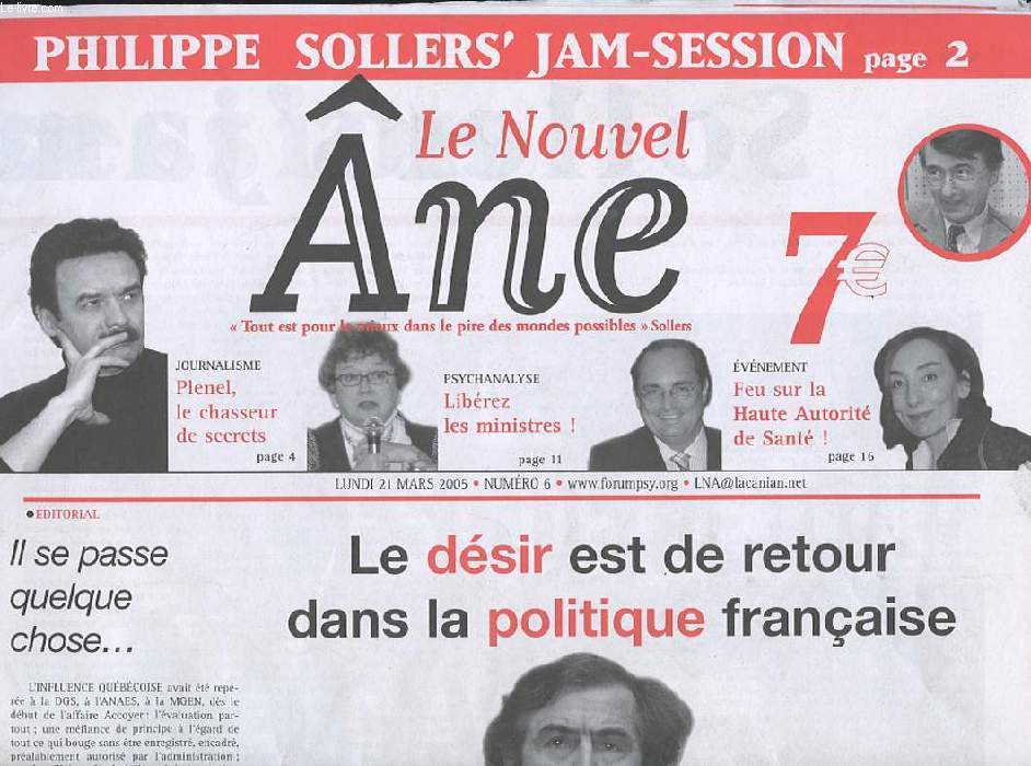 LE NOUVEL ANE. N6. LE DESIR EST DE RETOUR DANS LA POLITIQUE FRANCAISE. LES CONFESSIONS D'UN CHASSEUR DE SECRETS...