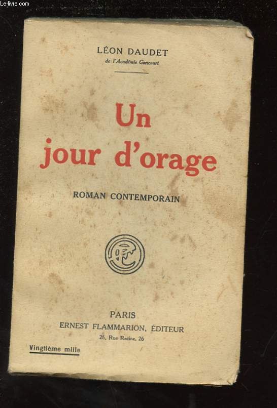 UN JOUR D'ORAGE. ROMAN CONTEMPORAIN