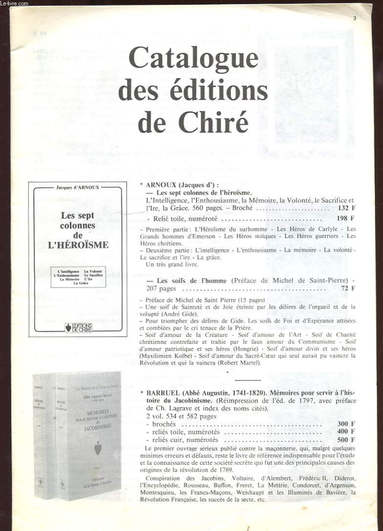 CATALOGUE DES EDITIONS DE CHIRE