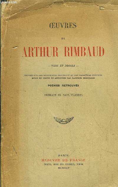 OEUVRES DE ARTHUR RIMBAUD - VERS ET PROSES