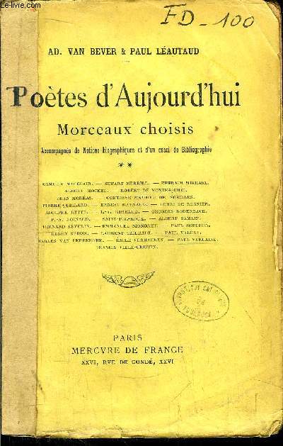 POETES D'AUJOURD'HUI - MORCEAUX CHOISIS