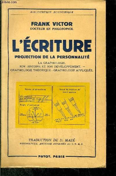 L'ECRITURE PROJECTION DE LA PERSONNALITE - Sommaire : La graphologie, son histoire et son dveloppement, graphologie thorique, graphologie applique...