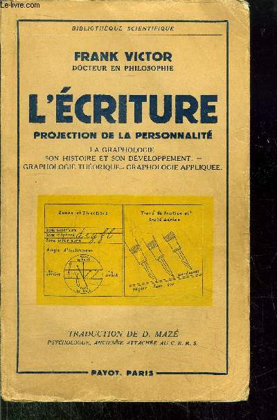 L'ECRITURE PROJECTION DE LA PERSONNALITE - Sommaire : La graphologie, son histoire et son dveloppement, graphologie thorique, graphologie applique...