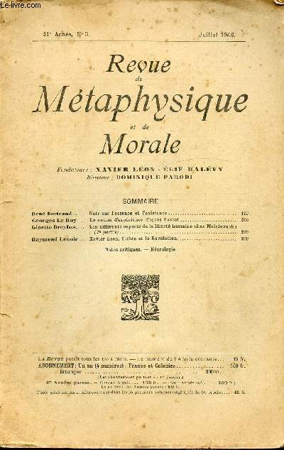 REVUE DE METAPHYSIQUE ET DE MORALE - 51e ANNEE, N3 - JUILLET 1946
