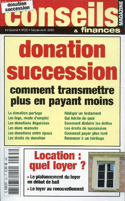 CONSEILS & FINANCE MAGAZINE - N35 - FEVRIER/AVRIL 2016 /