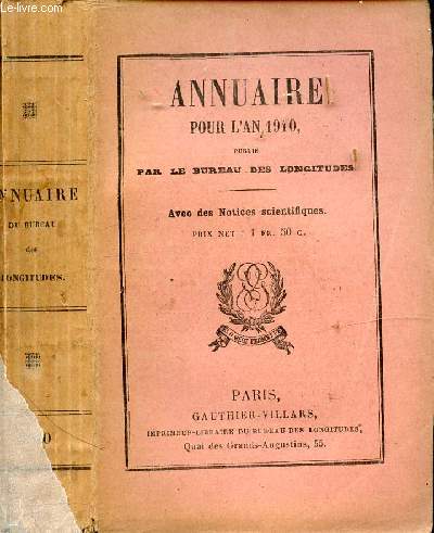 ANNUAIRE POUR L'AN 1910 / Etoiles, Donnes physiques et chimiques, Etoiles variables, Notices scientifiques ...