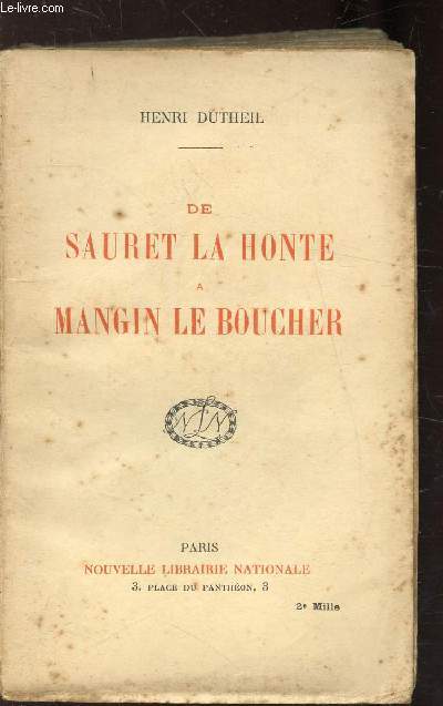 DE SAURET LA HONTE A MANGIN LE BOUCHER