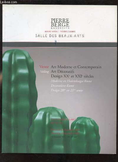 SALLE DES BEAUX-ARTS - VENTE ART MODERNE ET CONTEMPORAIN - ARTS DECORATIFS - DESIGN XXE ET XXE SIECLES - BRUXELLES - MERCREDI 12 DECEMBRE 2007 - 10H30