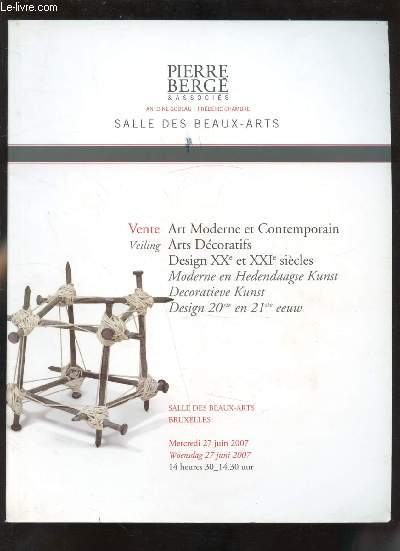 SALLE DES BEAUX ARTS - VENTE ART MODERNE ET CONTEMPORAIN - ARTS DECORATIFS - DESIGN XXE ET XXIE SIECLES -