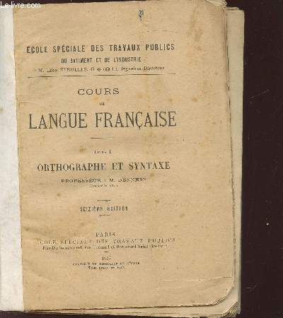 COURS DE LANGUE FRANCAISE - LIVRE I -