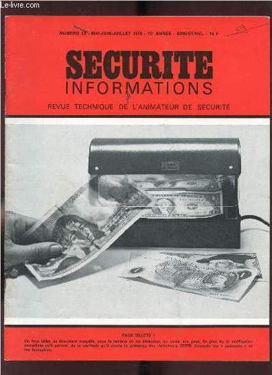 SECURITE INFORMATIONS - REVUE TECHNIQUE DE L'ANIMATEUR DE SECURITE - N 53 - MAI JUIN JUILLET 1978 -10EME ANNEE -