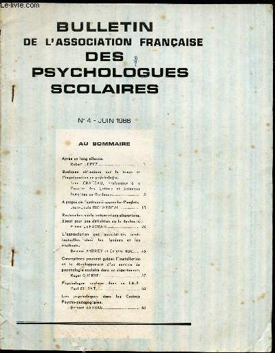 Bulletin de l'association Franaise des psychologues scolaires - n4 - juin 1966