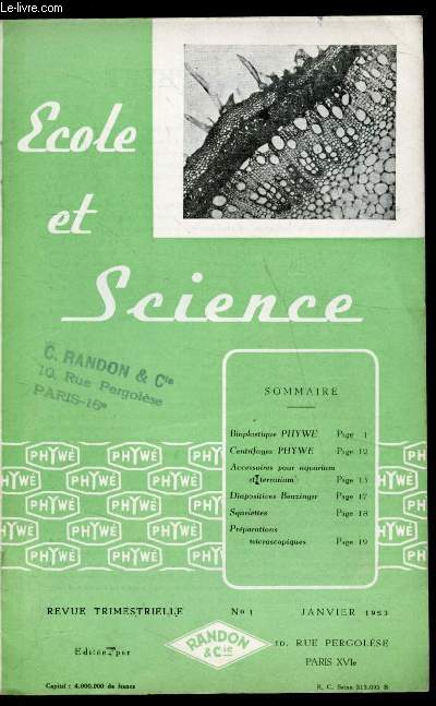 Ecole et Science - N 1- Janvier 1953 -