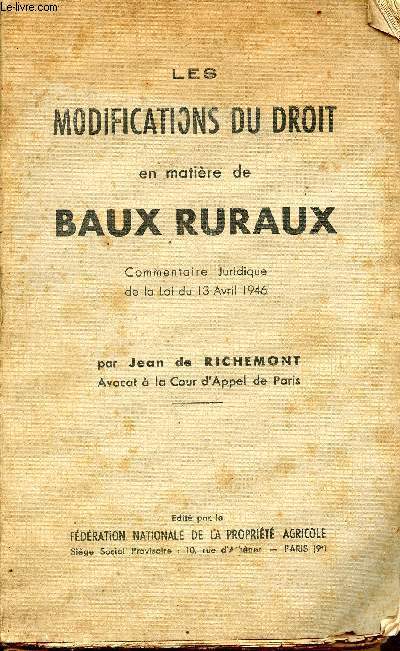 Les modifications du droit en matire de baux ruraux