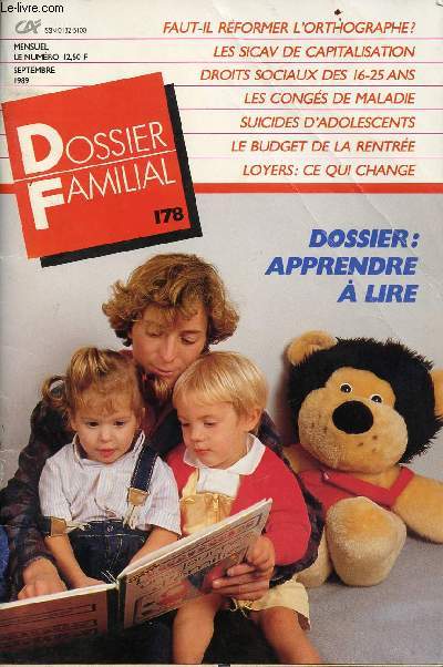 dossier familiale 178 - dossier apprendre  lire - septembre 1989 - Sommaire : chien sous garantie - le contrle fiscal - les congs de maladie - les conseils du notaire - les chiens de chasse