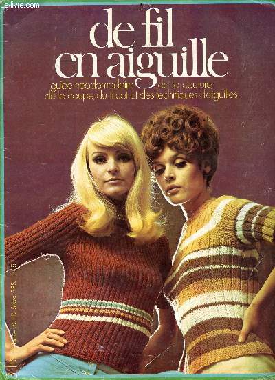 De fil en aiguille N5 - guide hebdomadaire de la couture, de la couoe, du tricot et des techniques d'aiguilles - Sommaire : la broderie incruste, raccords et jours, un panneau  damiers, les finitions de la jupe etc...