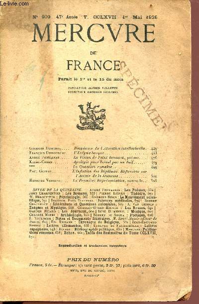 Mercure de france n909 - 47e anne - Tome 267 - 1er mai 1936
