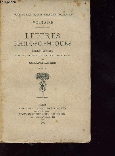 Lettres philosophiques - tome 2 - dition critique avec une introduction et un commentaire par Lanson Gustave - ouvrage incomplet