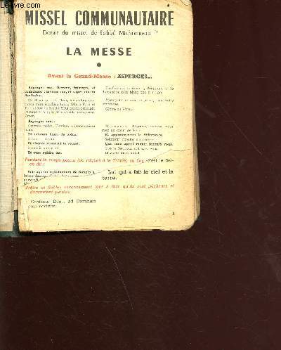 Missel communautaire - extrait du missel de l'abb Michonneau - la messe - avant la grand-messe : asperges...