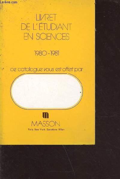 Livret d'tudiant en sciences 1980-1981