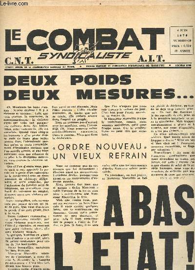 Le combat syndicaliste n610 du 4 Juin 1970 - 42e anne - Sommaire: deux poids, deux mesures..., grve du zle gnrale et illimite du btiment et des travaux publics, le match Danilou-Garaudy, Aires de fronda, Espana bajo la zarp, les flics de la C.G.