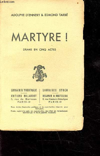Martyre ! - drame en cinq actes