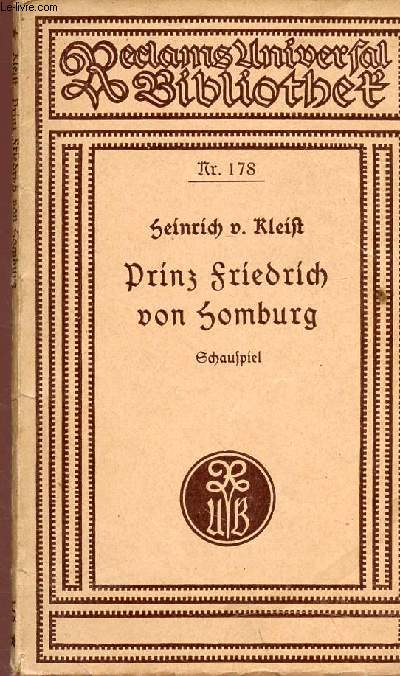 Prinz Fried rRch Von Honburg Collection Reclams universal bibliothet' N178
