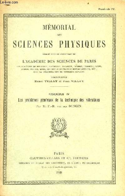 Mmorial des sciences physiques - Fascicule IV : Les problmes gnraux de la technique des vibrations.