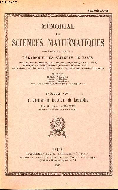 Polynomes et fonctions de Legendre - Mmorial des sciences mathmatiques fascicule XCVII.