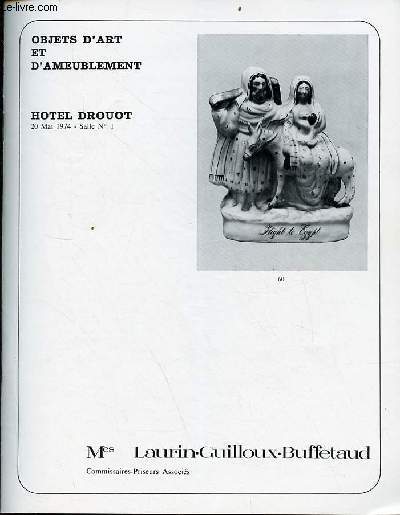 Catalogue de ventes aux enchres Objets d'art et d'ameublement hotel drouot 20 mai 1974 salle n1.