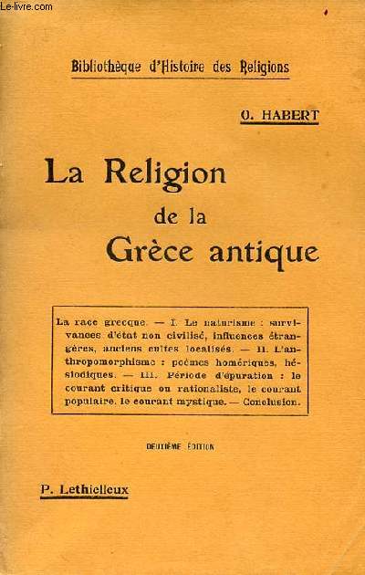 La Religion dans la Grce antique - Collection Bibliothque d'histoire des religions - 2e dition.