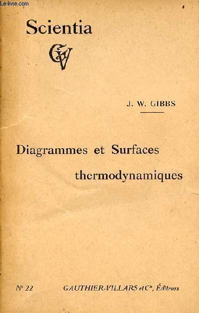 Diagrammes et surfaces thermodynamiques - Collection scientia n22.