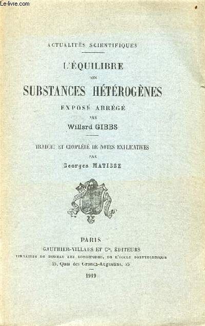 L'quilibre des substances htrognes expos abrg - Collection actualits scientifiques.