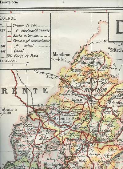 Carte dpartementale de la Dordogne en couleur - dimension 56 x 76 cm - chelle 1/210 000.