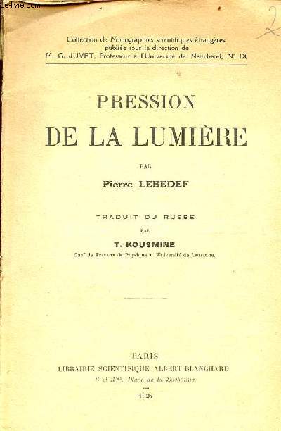 Pression de la lumire - Collection de Monographies scientifiques trangres.
